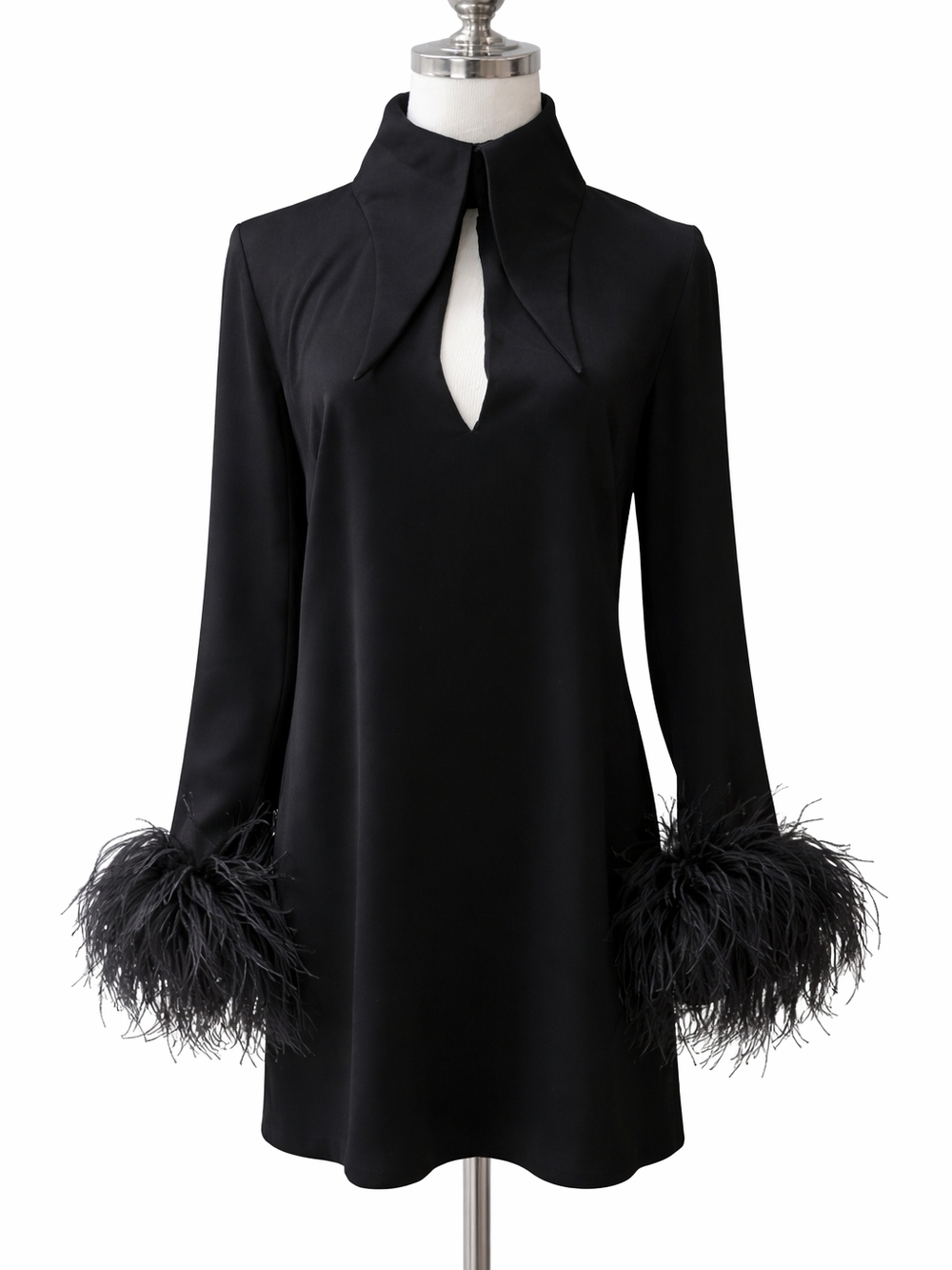 16Arlington Michelle Feather-Trimmed Mini Dress - Black (XS, UK 6)